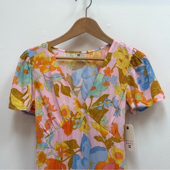 Billabong Short & Sweet Floral Print Flutter Sleeve Babydoll Dress Sorbet XS NEW - Picture 5 of 13